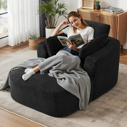 65" Boneless Couch Corduroy Living Room Chairs Luxurious Reading Chair Deep Seat Sleeper Chair Oversized Chaise Lounge Chair