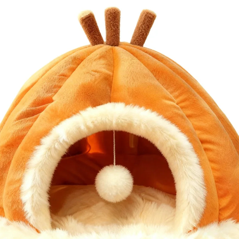 Extra Large Winter Cat Nest Closed Four Seasons Universal Pumpkin colored Cat Nest Pet Cat Villa Sleep Thickened Tent