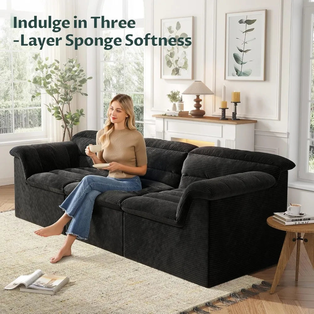 112" Modular Cloud Sectional Couch with Ottoman, Modern Upholstered Compressed Sofa with Deep Seat, Comfy L-Shape,Customized