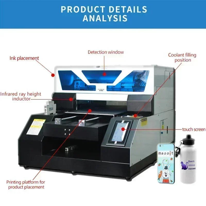 VEVOR A3 UV Bottle Printing For Phone Case Glass Wood Acrylic A4 UV Flatbed Printer Sticker Label Printer  UV Printer