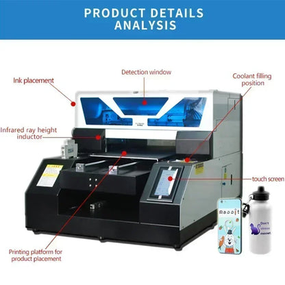 VEVOR A3 UV Bottle Printing For Phone Case Glass Wood Acrylic A4 UV Flatbed Printer Sticker Label Printer  UV Printer