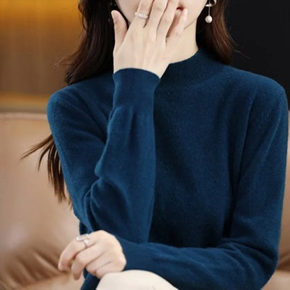 Half High Solid Color Cashmere Sweater For Women Loose Pullover Autumn and Winter Contracted Commuter Basic Knitwear Top Base