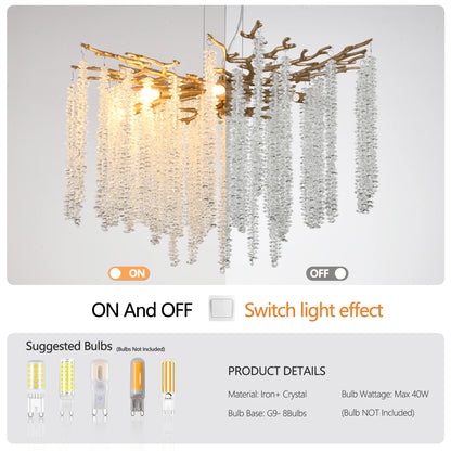 23.6-inch Modern Golden Pendant Light with Cascading Crystal Strands, High-End Decorative Lighting Fixture (Bulb Not Included)