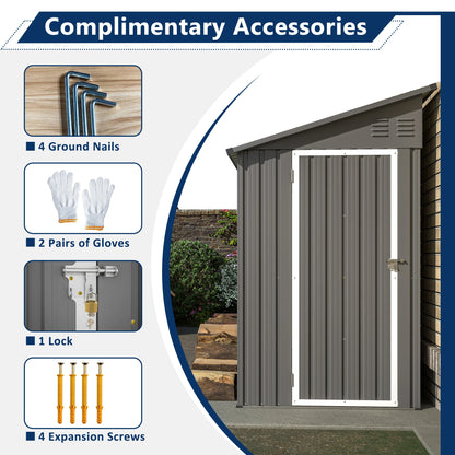 LZBEITEM 4' x 8' Metal Wall Side Storage Sheds & Outdoor Storage, Garden Storage Cabinet for Backayrd,Grey