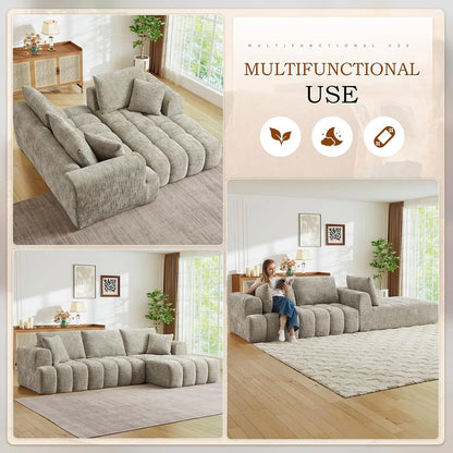 108" W Modular Sectionals Sofa,Cloud Boneless Couch with Chaise,Chenille Tufted Deep Seat L Shaped Couch,Modern Compression Foam