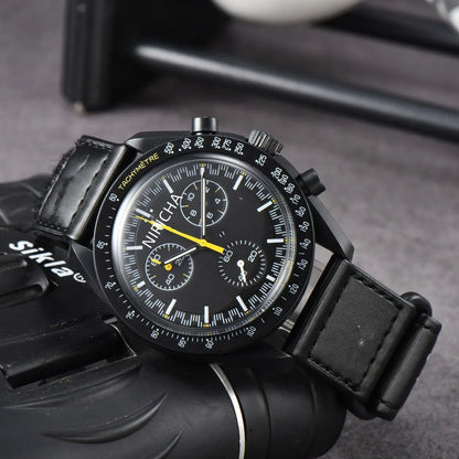 Stylish 2025 Moon Landing Commemorative Watch - Six-Hand Quartz Chronograph for Space Enthusiasts