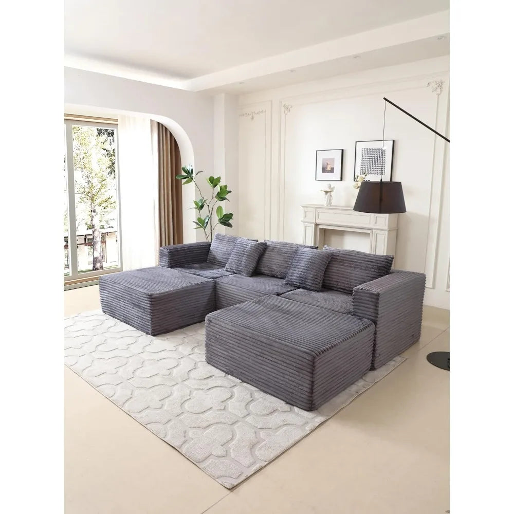 110" Modular Sectional Couch Sofa,Boneless Couches for Living Room,3-Seater Cloud Sofa with 2 Movable Ottomans U Shaped