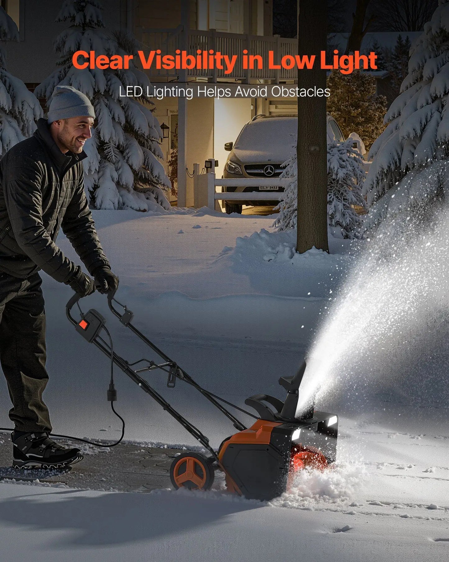Electric Snow Shovel 15A 23" Wide Corded Snowthrower w/180° Chute & Dual LED Lights 25' Throwing Distance Walk-Behind Snowblower