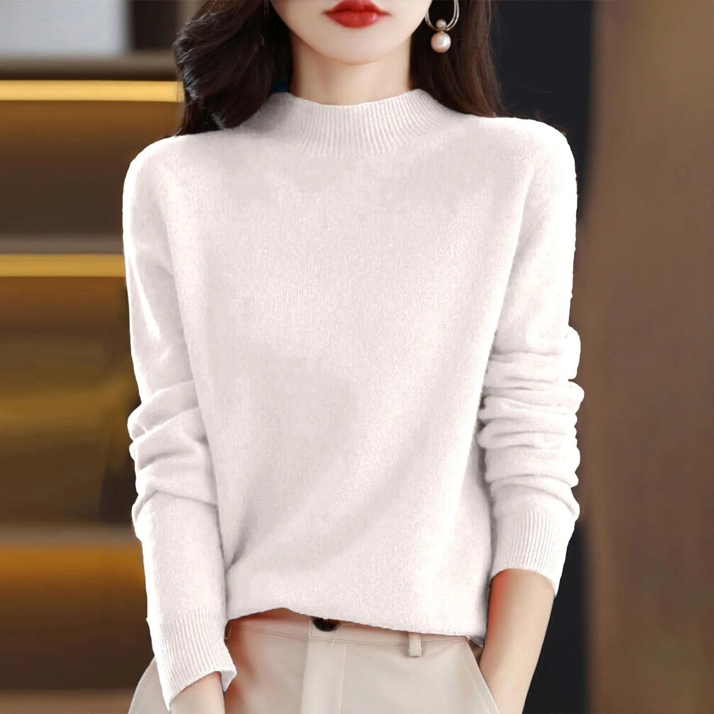 100% Pure Wool Half-Neck Pullover In Autumn And Winter New Cashmere Sweater Women'S Casual Knit Top Warm Jumper Tops 17 Colors