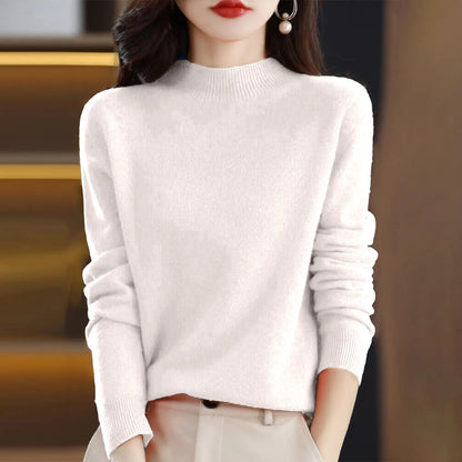 100% Pure Wool Half-Neck Pullover In Autumn And Winter New Cashmere Sweater Women'S Casual Knit Top Warm Jumper Tops 17 Colors