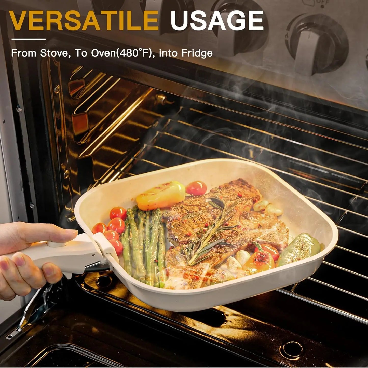 23 Pcs Pots and Pans Non Stick Ceramic Cookware Set Detachable Handle, RV Stackable Kitchen Cooking Set Removable Handles, Oven