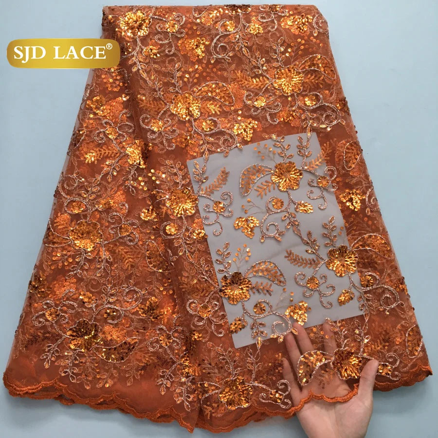 SJD LACE African Mesh Sequins Lace Fabric French Sequins Bridal Lace 2025 Hot Sale Nigerian Women Wedding Party Dresses Sew 4180