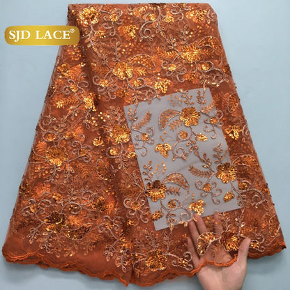 SJD LACE African Mesh Sequins Lace Fabric French Sequins Bridal Lace 2025 Hot Sale Nigerian Women Wedding Party Dresses Sew 4180