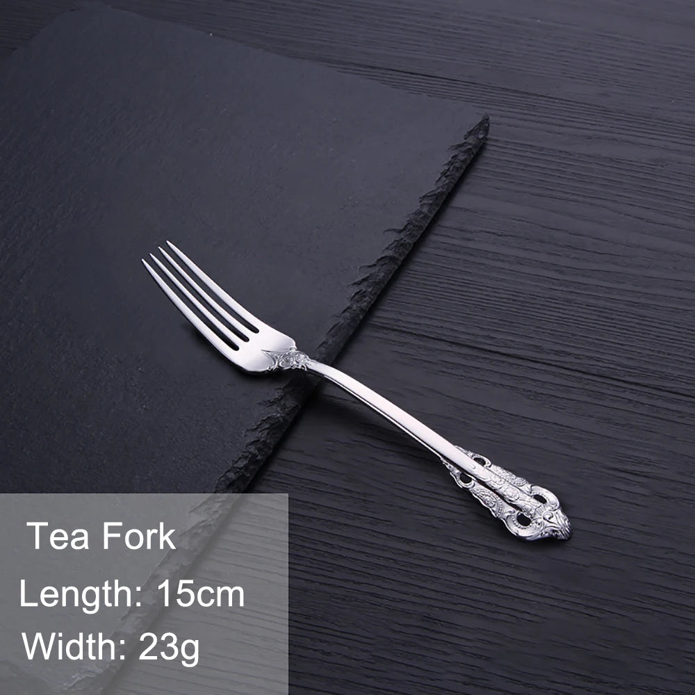 Vintage Western Stainless Steel Cutlery Set Luxury Tableware Wedding Engraving Dinnerware Knife Fork Spoon Sliverware 1 Pcs