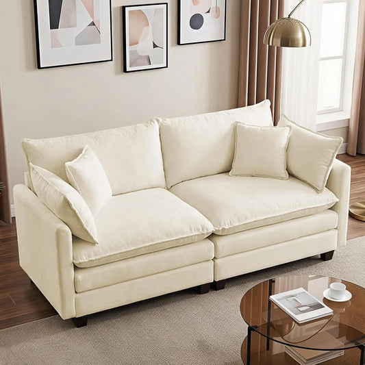 78" Modular Sectional Sofa, Cloud Couch Loveseat Sofa, Deep Seat Washable Chenille Fabric Sofa with Throw Pillows,, Customized