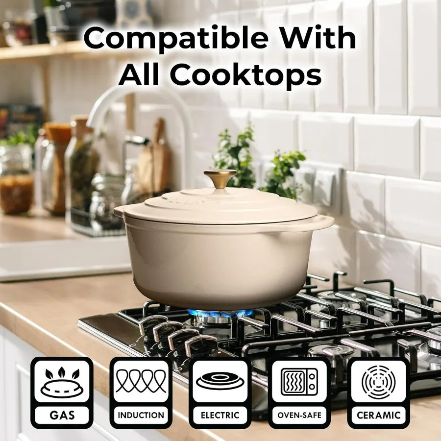 6 Quart Enameled Cast Iron Dutch Oven Pot with Lid Premium Durability Oven Safe up to 500F Heavy Duty Cookware Perfect for Brea