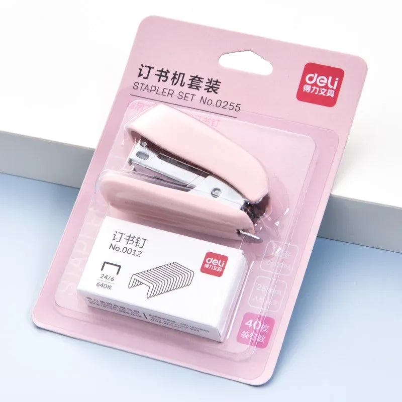 1pc Cute Macaron Color Mini Stapler for Student Stationery Combo Set Convenient Small Stapler and Staples for Binding Paper
