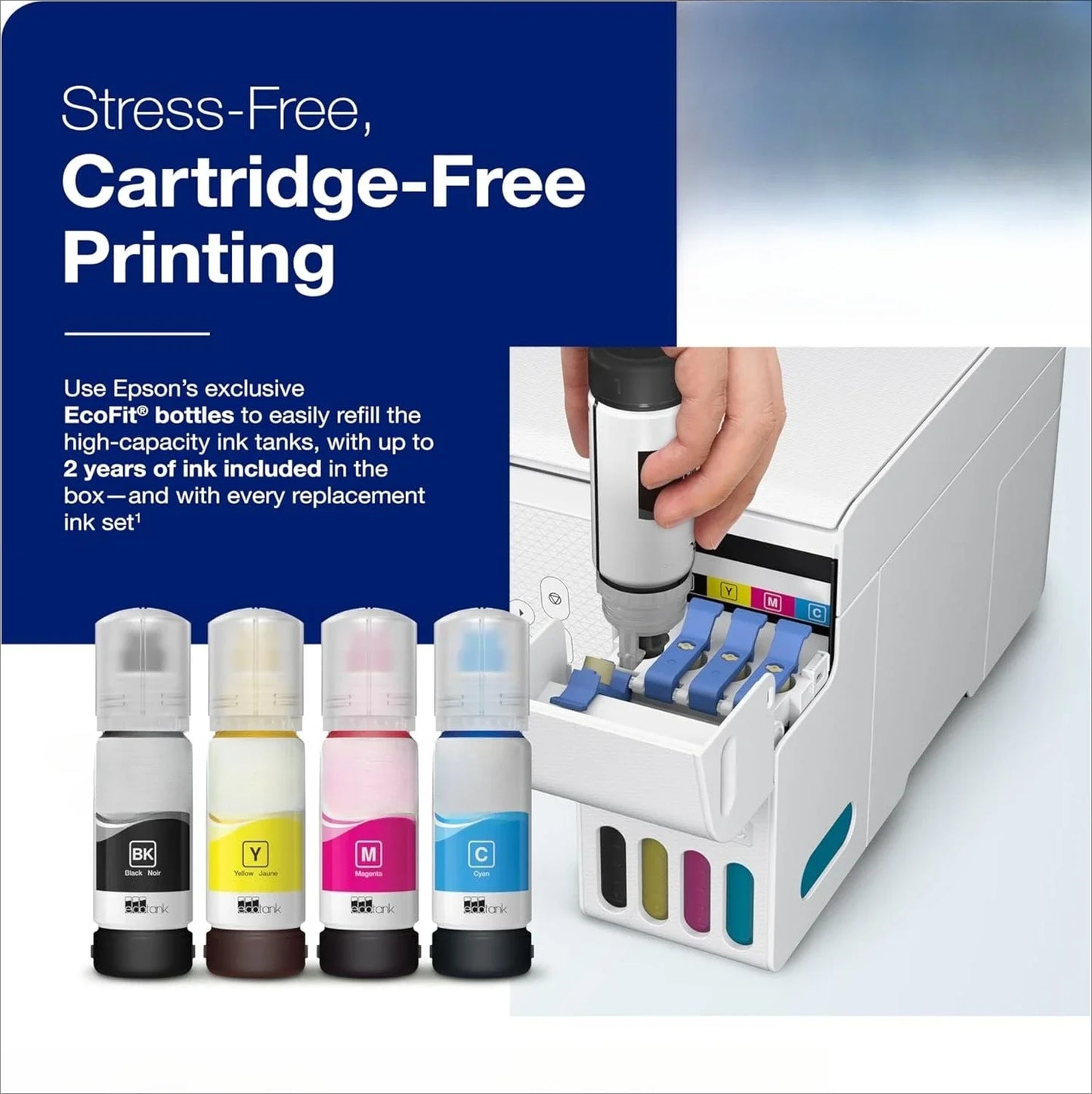 Wireless Color All-in-One Cartridge-Free Supertank Printer with Scan and Copy â€“ The Ideal Basic Home Printer - White, Medium