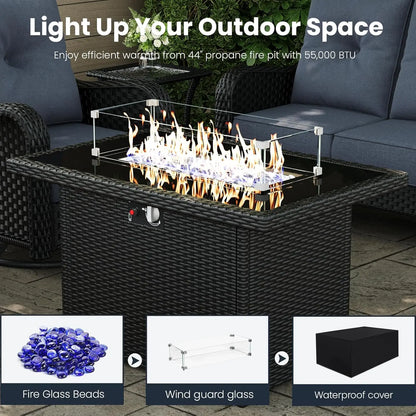 10 Pieces Outdoor Patio Furniture Sets with Rocking Swivel Chairs with 6-inch Thick Cushion and Fire Pit Table for, Customized