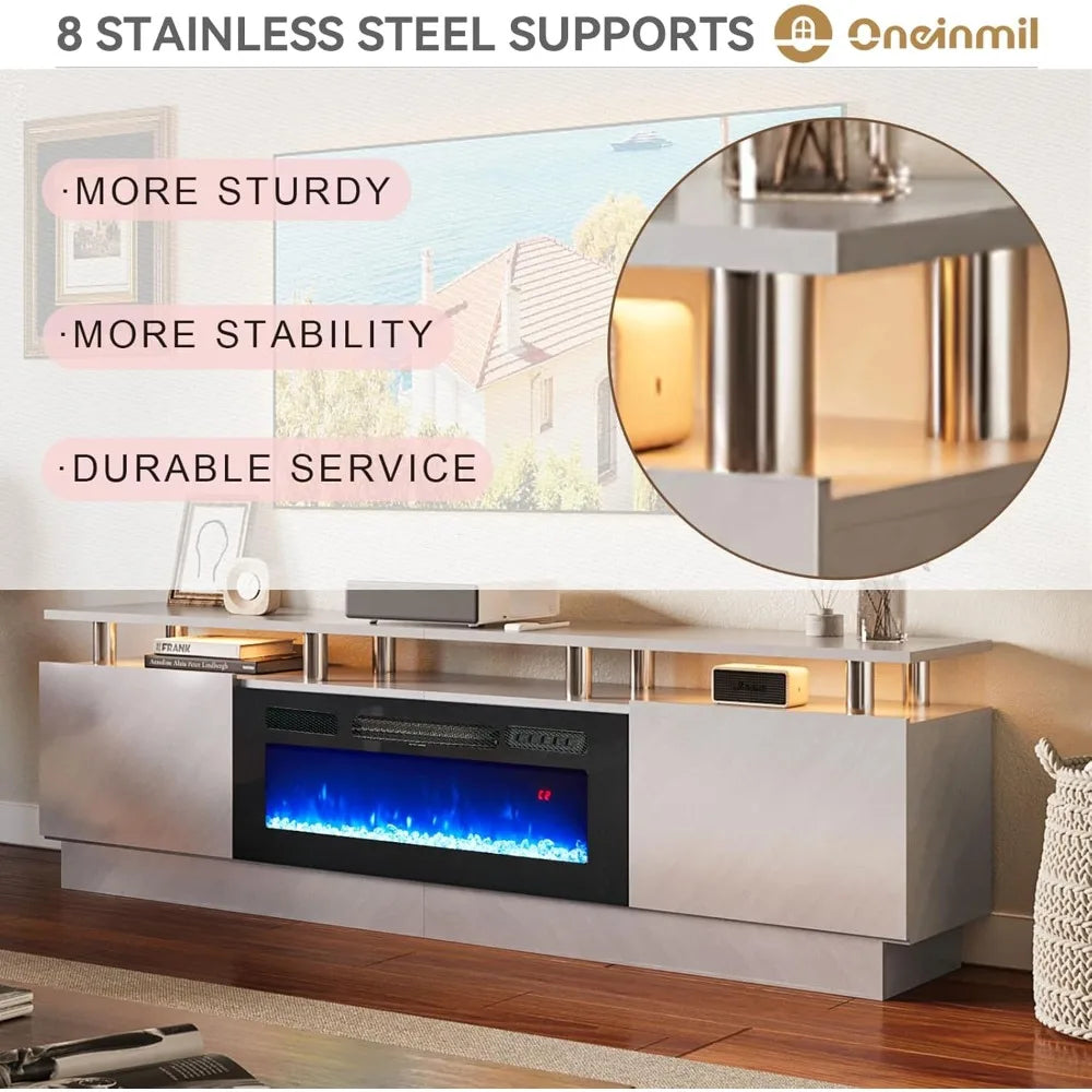 36" Electric Fireplace Integrated TV Stand - 70" 2-Tier Console for TVs up to 80", Ideal for Living Room Settings