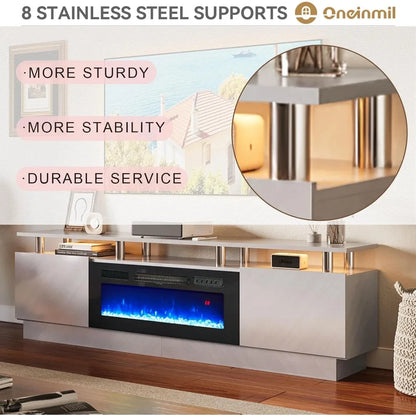 36" Electric Fireplace Integrated TV Stand - 70" 2-Tier Console for TVs up to 80", Ideal for Living Room Settings