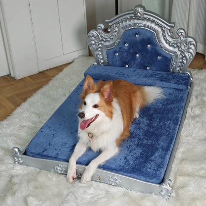 Luxury Pet Bed with Headboard, Washable Dutch Velvet Cover, Dog and Cat Bed, High Elastic Sponge, XXLarge