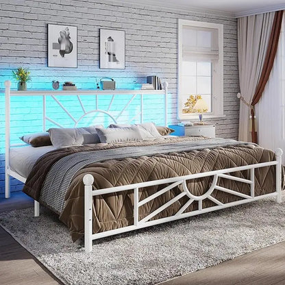 Complete Metal Bed Set with Headboard & Footboard, Built-in LED Lights, Under-Bed Storage & Noise-Free Design,Customized