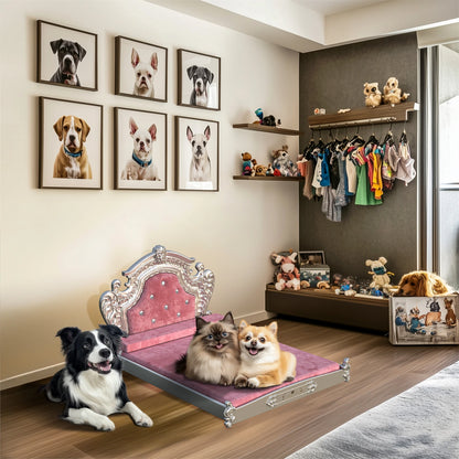 Luxury Pet Bed with Headboard, Washable Dutch Velvet Cover, Dog and Cat Bed, High Elastic Sponge, XXLarge