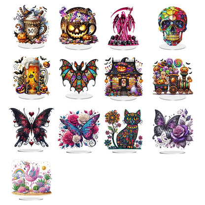 2D Flat Halloween DIY Desktop Diamond Art Kits Single Drill Diamond Painting Desktop Ornaments Kit for Home Office Desktop Decor