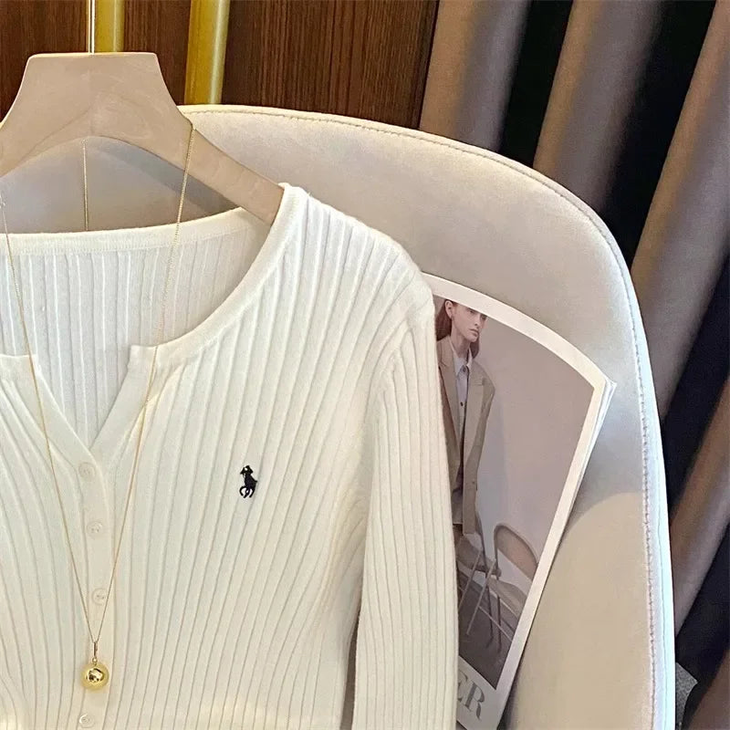 YuooMuoo Brand Fashion Knitted Tops 2025 New Y2K Embroidery Long Sleeve Cardigans Sweaters Korean Fashion Streetwear Lady Shirts