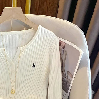 YuooMuoo Brand Fashion Knitted Tops 2025 New Y2K Embroidery Long Sleeve Cardigans Sweaters Korean Fashion Streetwear Lady Shirts