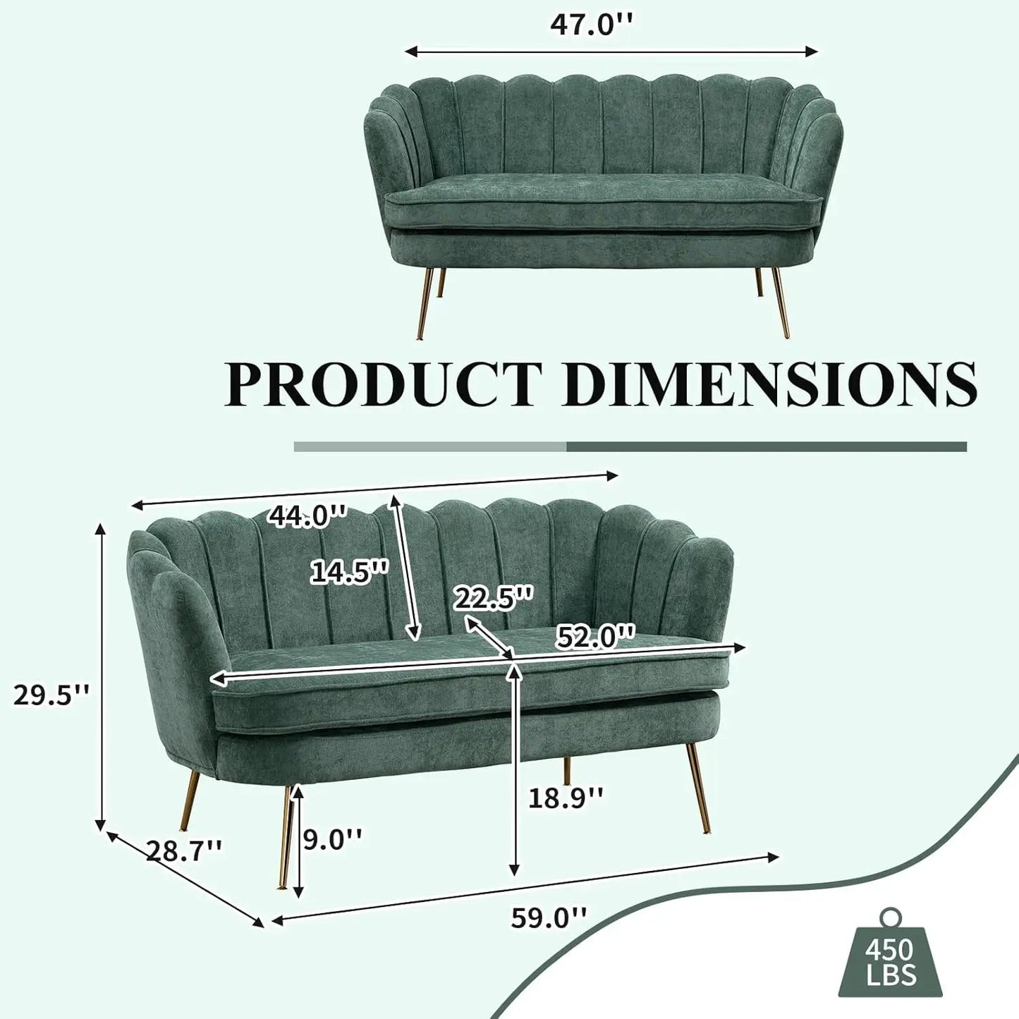59" Chenille Upholstered Loveseat with Gold Metal Legs Petal Design Modern Mini Sofa for Bedroom Apartment, Customized