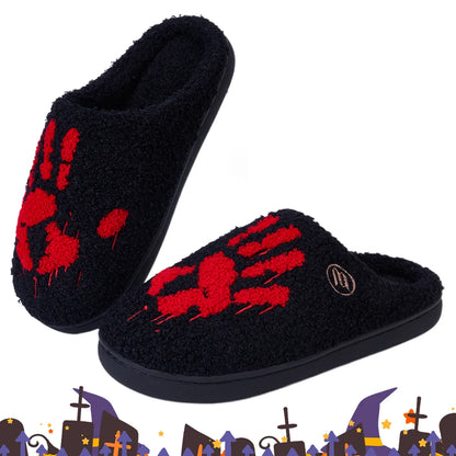 Halloween Palm Plush Slippers Warm Slip-on House Shoes Comfortable Flat Thermal Slippers Fluffy Home Slippers for Autumn Winter