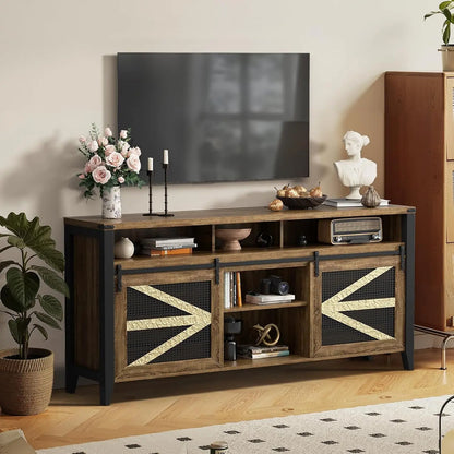 70 Inch TV Stand for TVs up to 70", Rustic Farmhouse Media Console with Sliding Barn Doors,Entertainment Center for Living Room