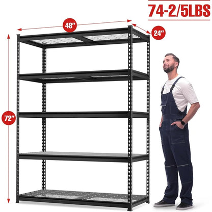 5-Tier Metal Shelving Unit, 48”W x 24”D x 72”H, Heavy Duty Adjustable Storage Rack, 4000 lbs Load Capacity (Total), for Garage