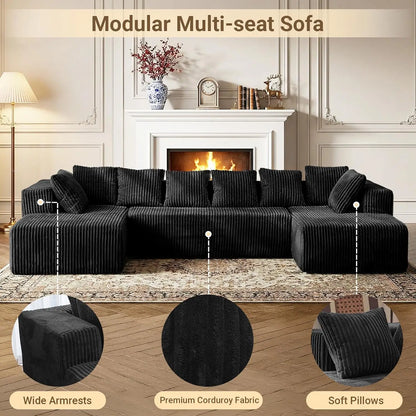 130" U Shaped Boneless Couch, Cloud Boneless Sectional Couches for Living Room, Modular Spineless Sofa Bed with, Customized