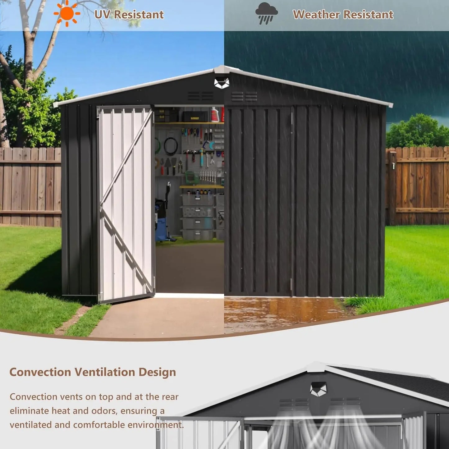 10x12FT Metal Outdoor Storage Shed Lockable Doors Clear Window Waterproof Backyard Patio Tool Storage Customized