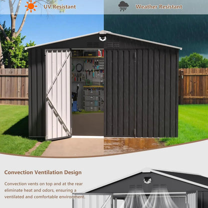 10x12FT Metal Outdoor Storage Shed Lockable Doors Clear Window Waterproof Backyard Patio Tool Storage Customized