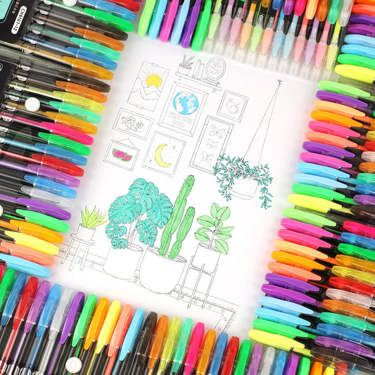 12-60Pcs Metallic Glitter Colors Gel Pens & Pen Refills For School Office Adult Coloring Book Journals Drawing Art Markers