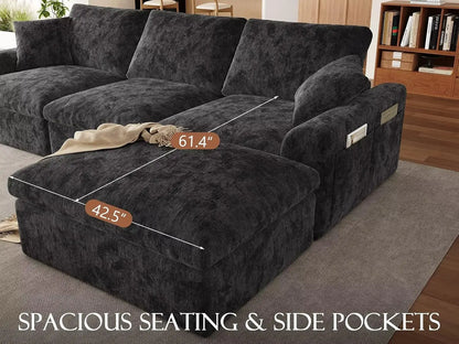 119" Cloud Couch Sectional for Living Room, Oversized Boneless Couches with Ottoman, Convertible L Shaped 3 Seater, Customized