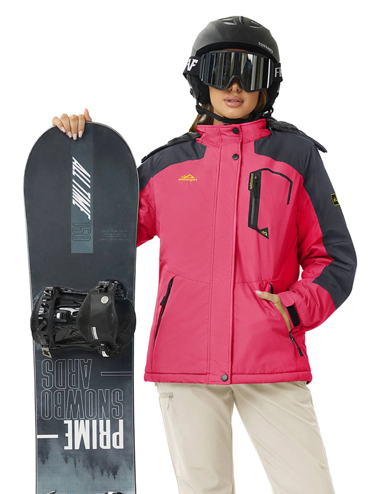 Womens Ski Jacket Waterproof Insulated Snow Jacket Warm Windproof Winter Coats with Hood Fleece Lined Jacket