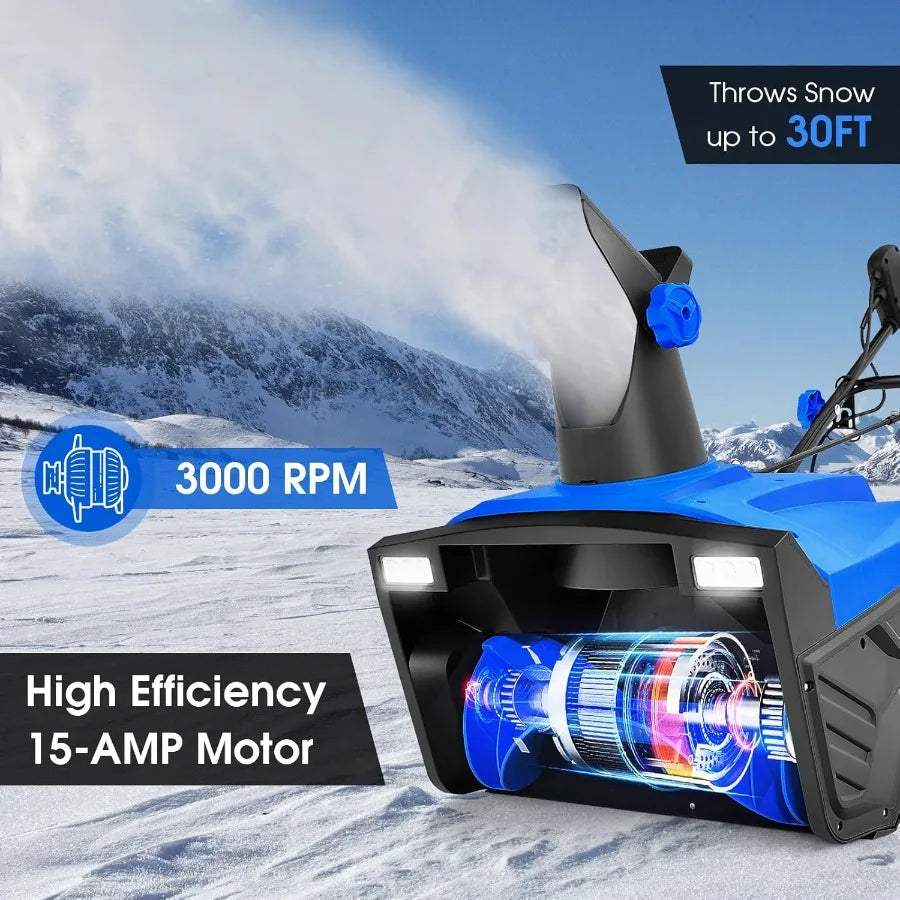 Electric Snow Blower 15 Amp 20-Inch Corded Electric Snow Thrower with LED Lights Adjustable Chute Snowblower with 30FT Throwing
