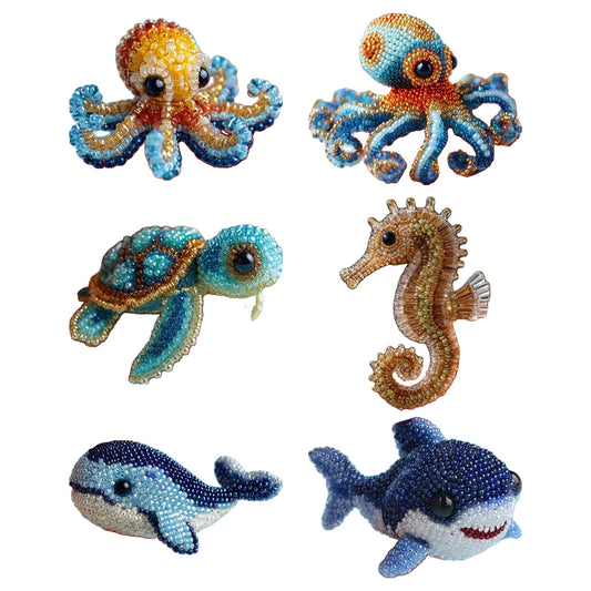 Creative Beaded Embroidery Kit Multi-Purpose Ocean Beadwork DIY Kit Wear Resist Cute Ocean Animals Embroidery for Craft Lovers