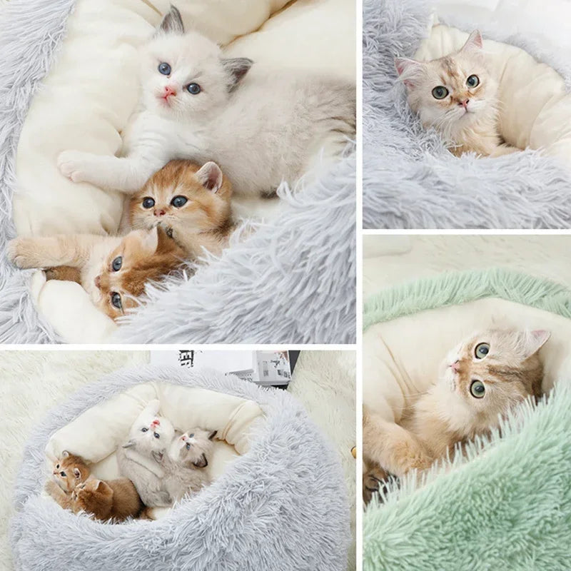 Autumn and Winter soft plush pet bed and pet bed Winter warm and cold plush comforter nest Shell cat nest semi-enclosed cat nest