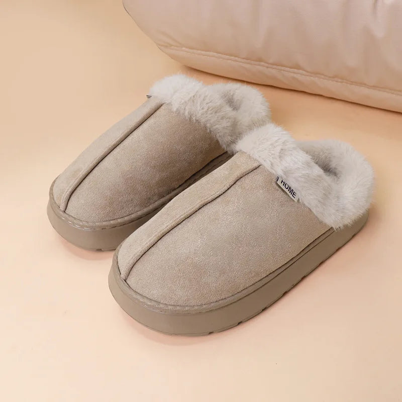 Winter Warm Plush Indoor Slippers for Women Men Non Slip Soft Sole Cotton Shoes Woman Cozy Thick Platform Fluffy House Slippers