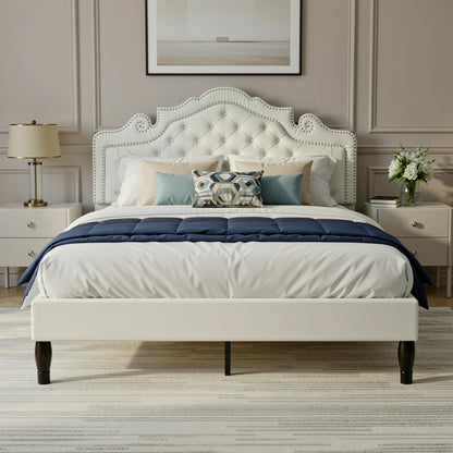 HOOMIC Full/Queen/King Size Velvet Bed Frame with Adjustable Tiara Headboard, Diamond Tufted Upholstered Platform Bed