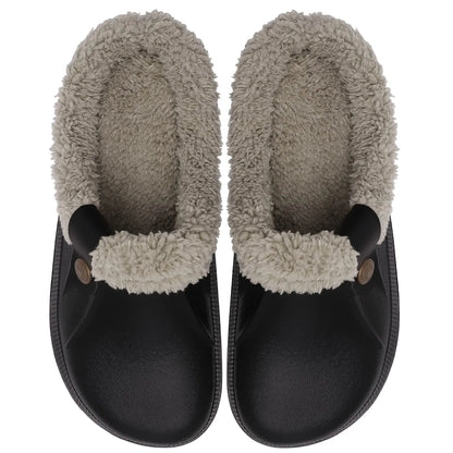 Comwarm Winter New Fuzzy House Slippers For Women Men Waterproof Garden Shoes Soft Plush Slippers Outdoor Warm Furry Clogs Slide