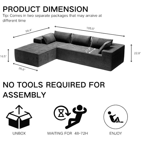 105.5" Modular Sectional Sofa L-Shape, Modular Cloud Sofa with Deep Seat for Living Room Bedroom, Upholstered Couches