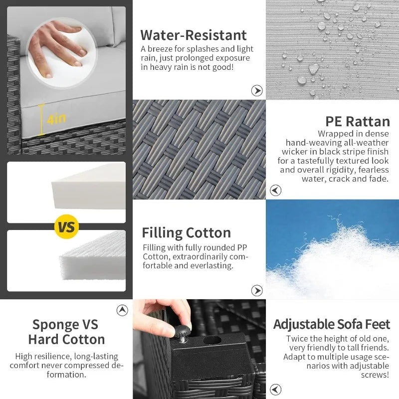 6-Piece Light Gray Patio Set with 45" Table and 60,000 BTU Propane Fire Pit