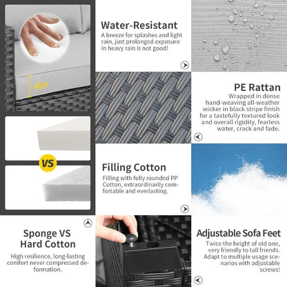 6-Piece Light Gray Patio Set with 45" Table and 60,000 BTU Propane Fire Pit